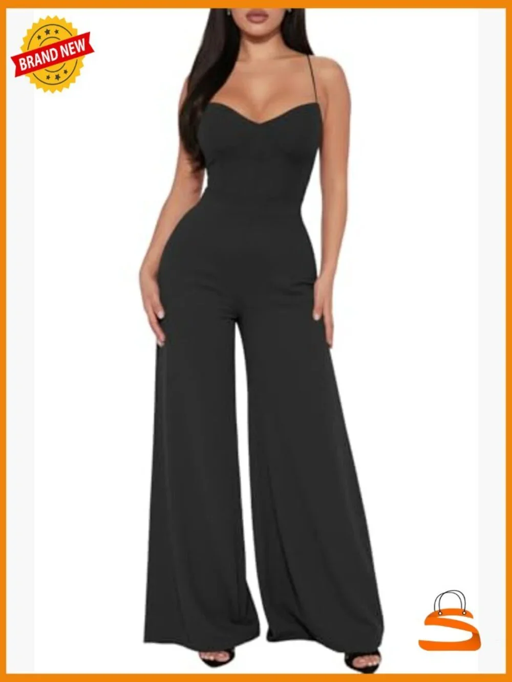 Sleeveless Spaghetti Strap Wide Leg Jumpsuit with Corset Bodice